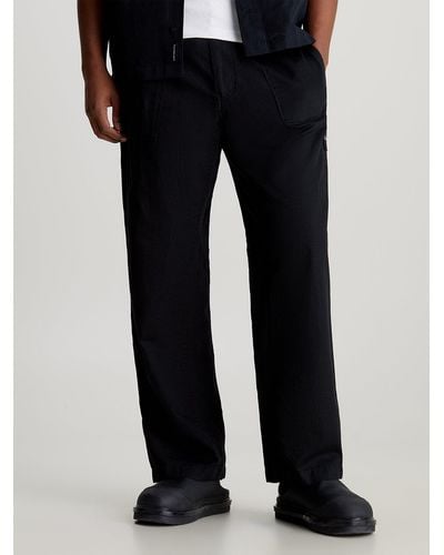 Calvin Klein Cotton Linen Trousers - Black