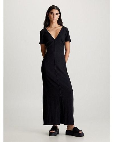 Calvin Klein Vestido largo arrugado de manga corta - Negro