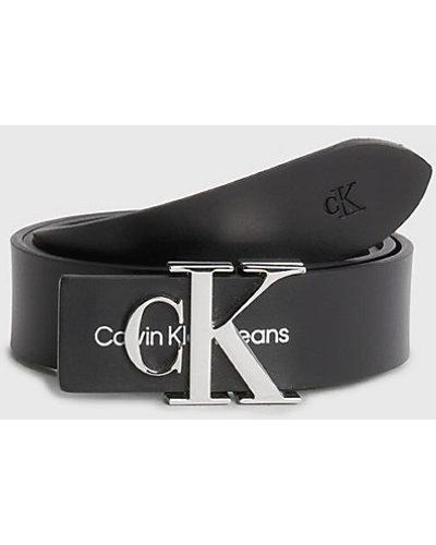 Calvin Klein Leather Logo Belt - - Black - Women - 75 cm - Negro