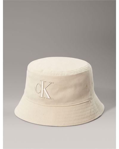 Calvin Klein Embroidered Monogram Logo Twill Bucket Hat - Natural