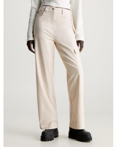 Calvin Klein High Rise Corduroy Cargo Trousers - Natural
