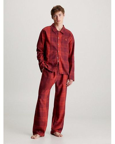 Calvin Klein Conjunto de pantalones de pijama de franela - Rojo