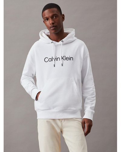Calvin Klein Sweat à capuche avec logo en tissu éponge de coton - Blanc