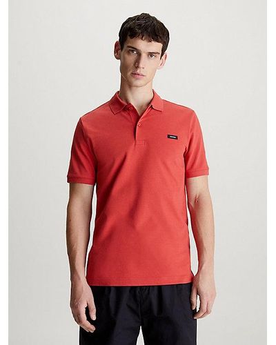 Calvin Klein Schmales Poloshirt aus Stretch-Piqué - Rot