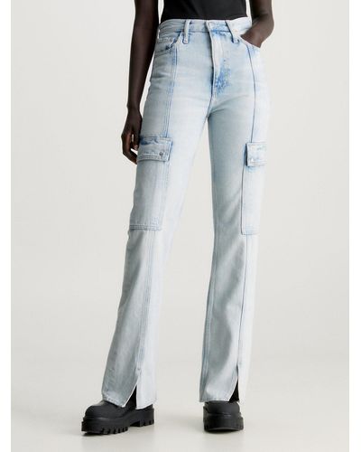 Calvin Klein Jean cargo bootcut à base fendue - Bleu