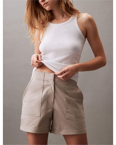 Calvin Klein Cotton Sateen Shorts - Brown