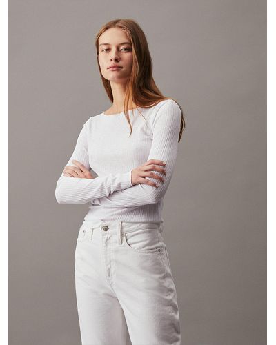 Calvin Klein T-shirt transparent et côtelé à manches longues - Blanc