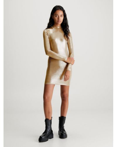 Calvin Klein Mini-robe métallisée à manches longues - Neutre