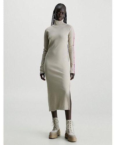 Calvin Klein Slim Geribbelde Maxi-jurk - Wit