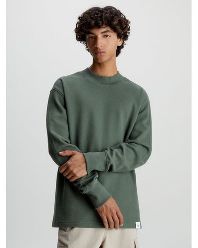 Calvin Klein T-shirt relaxed à manches longues en maille gaufrée - Vert