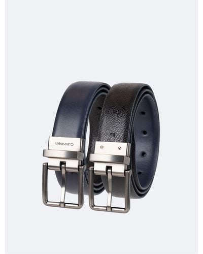 Calvin Klein Reversible Saffiano Leather Dress Belt - Blue