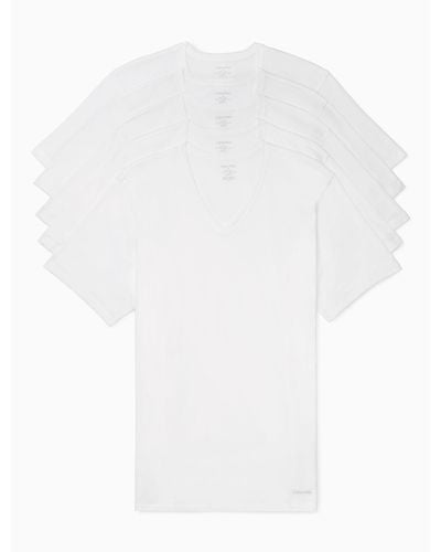 Calvin Klein Cotton Slim Fit 5-pack V-neck T-shirt - White