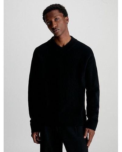 Calvin Klein Pullover mit V-Ausschnitt aus Wollgemisch - Schwarz
