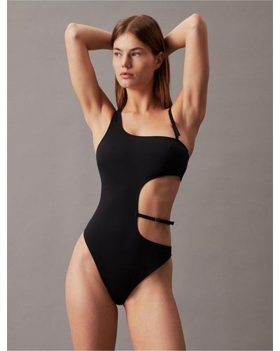 Calvin Klein Micro Belt Cut Out One Piece Swimsuit - Black