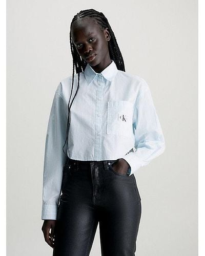 Calvin Klein Camisa cropped de popelín de algodón - Blanco