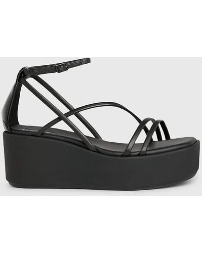 Calvin Klein Leather Platform Wedge Sandals - Black