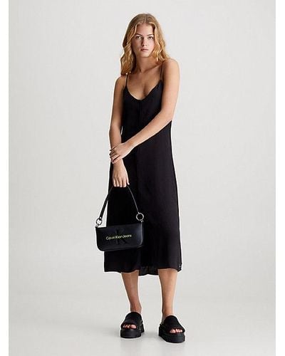 Calvin Klein Durchgeknöpftes Midi-Kleid aus Chiffon - Schwarz