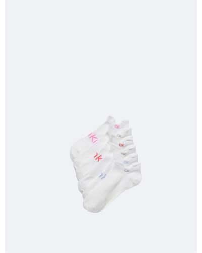 Calvin Klein Flat Knit Double Tab 3-pack No Show Socks - White