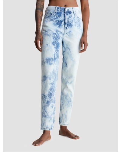 Calvin Klein Bleached Ankle Length Mom Jeans - Blue