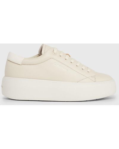 Calvin Klein Leather Platform Trainers - Natural