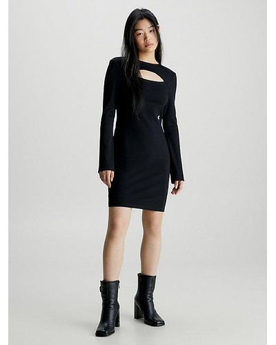 Calvin Klein Milano Jersey Jurk Met Uitsnijding - Zwart