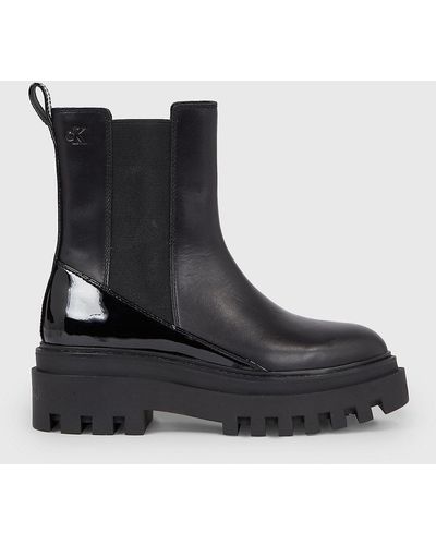 Calvin Klein Chunky Leather Boots - Black