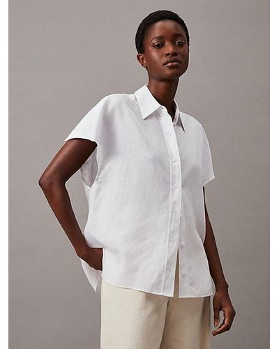 Calvin Klein Camisa en mezcla de lino - Marrón