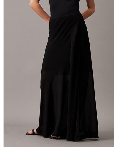 Calvin Klein Sheer Georgette Ankle Skirt - Black