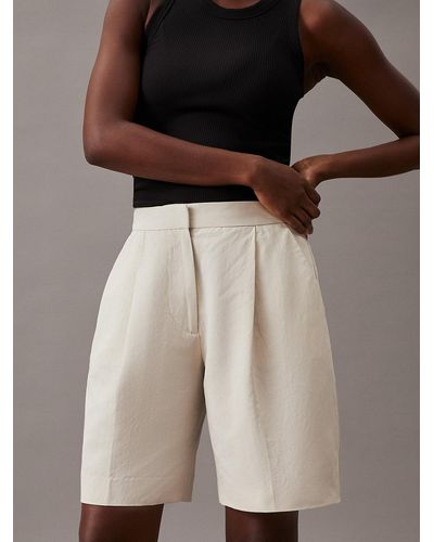 Calvin Klein Wide Linen Blend Tailored Shorts - White