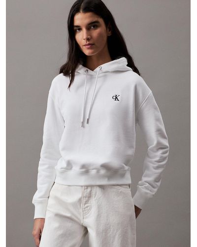 Calvin Klein Sweat capuche en polaire de mlange de coton - Blanc