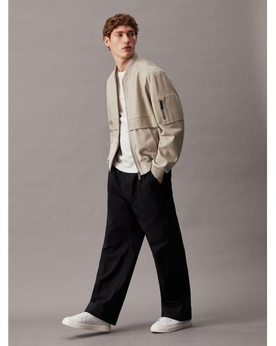 Calvin Klein Leather Bomber Jacket - Grey
