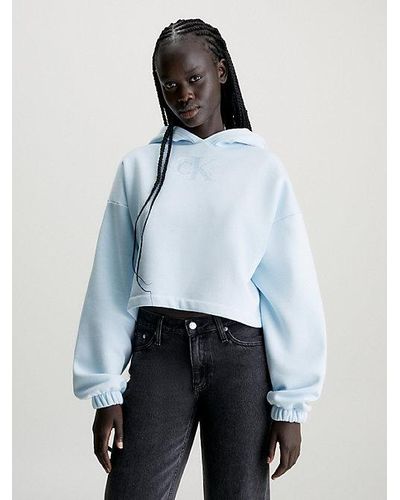 Calvin Klein Sudadera cropped con capucha y logo con lentejuelas - Blanco