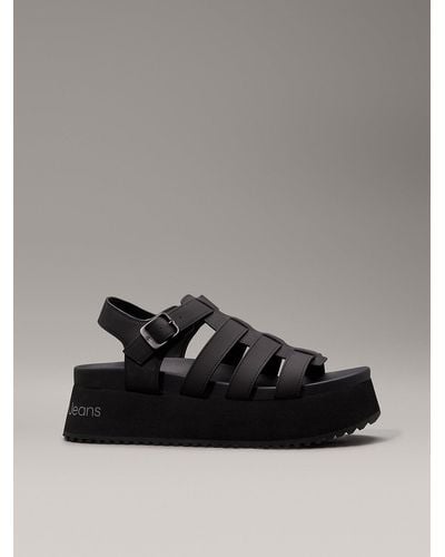 Calvin Klein Leather Platform Sandals - Black