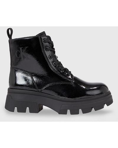 Calvin Klein Faux Leather Platform Boots - Black