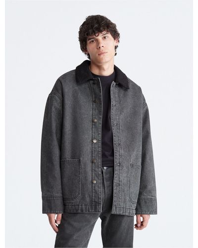 Calvin Klein Sherpa Denim Chore Coat - Gray