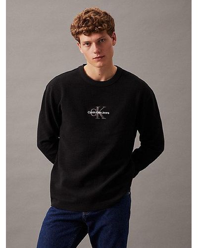 Calvin Klein Relaxed T-shirt Met Wafelstructuur En Lange Mouwen - Zwart