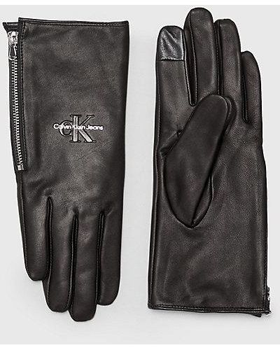 Calvin Klein Leren Handschoenen Met Rits - Zwart