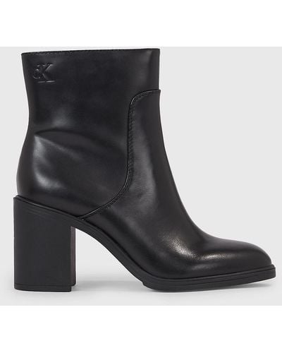 Calvin Klein Leather Heeled Ankle Boots - Black