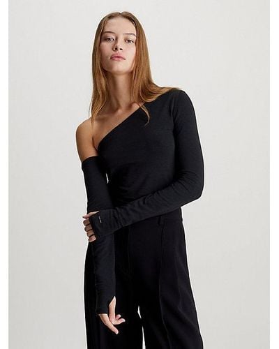 Calvin Klein Top de un hombro de algodón modal - Negro