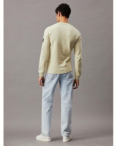 Calvin Klein Slim Wafel-t-shirt Met Lange Mouwen - Groen