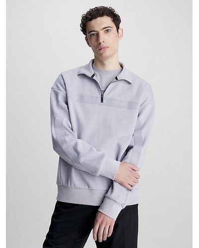 Calvin Klein Sweatshirt Met Rits In De Hals - Blauw