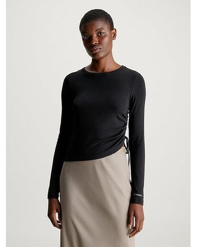Calvin Klein Camiseta slim de canalé con cordón - Negro