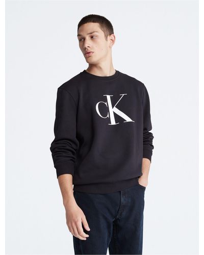 Calvin Klein Monogram Logo Fleece Crewneck Sweatshirt - Blue