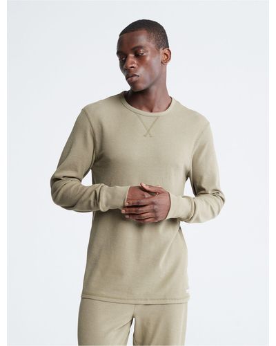 Calvin Klein Thermal Lounge Crewneck Sleep Sweatshirt - Natural