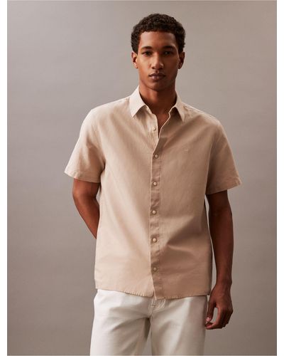 Calvin Klein Solid Linen Blend Classic Button-down Shirt - Brown