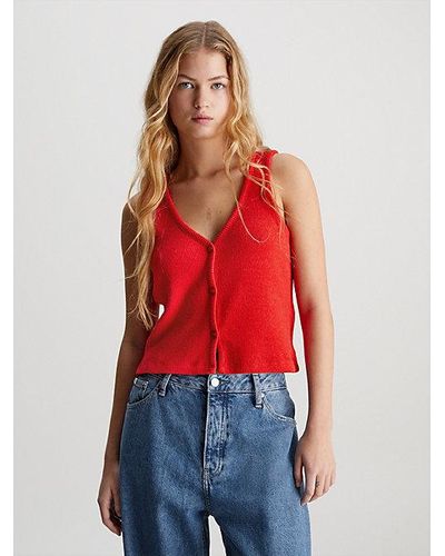 Calvin Klein Top tipo chaleco cropped de punto suave - Rojo