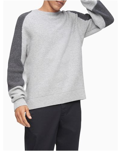 Calvin Klein Recycled Cashmere Wool Blend Colorblock Stripe Sweater - Grey