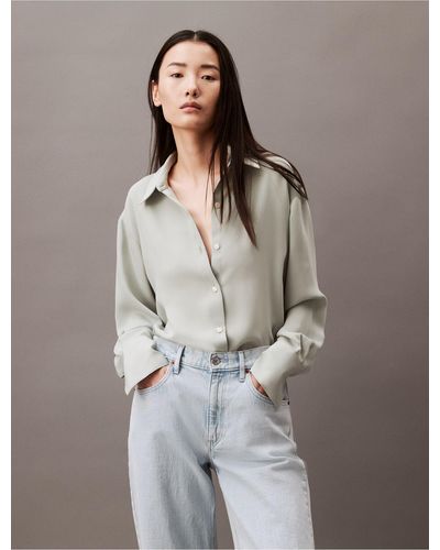 Calvin Klein Classic Button-down Tunic Shirt - Gray