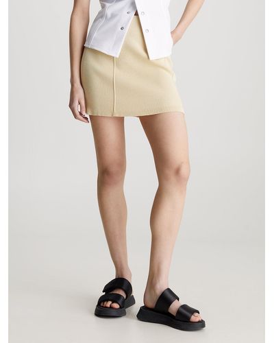 Calvin Klein Slim Ribbed Cotton Mini Skirt - Natural