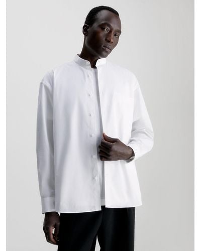 Calvin Klein Relaxed Poplin Band Collar Shirt - White